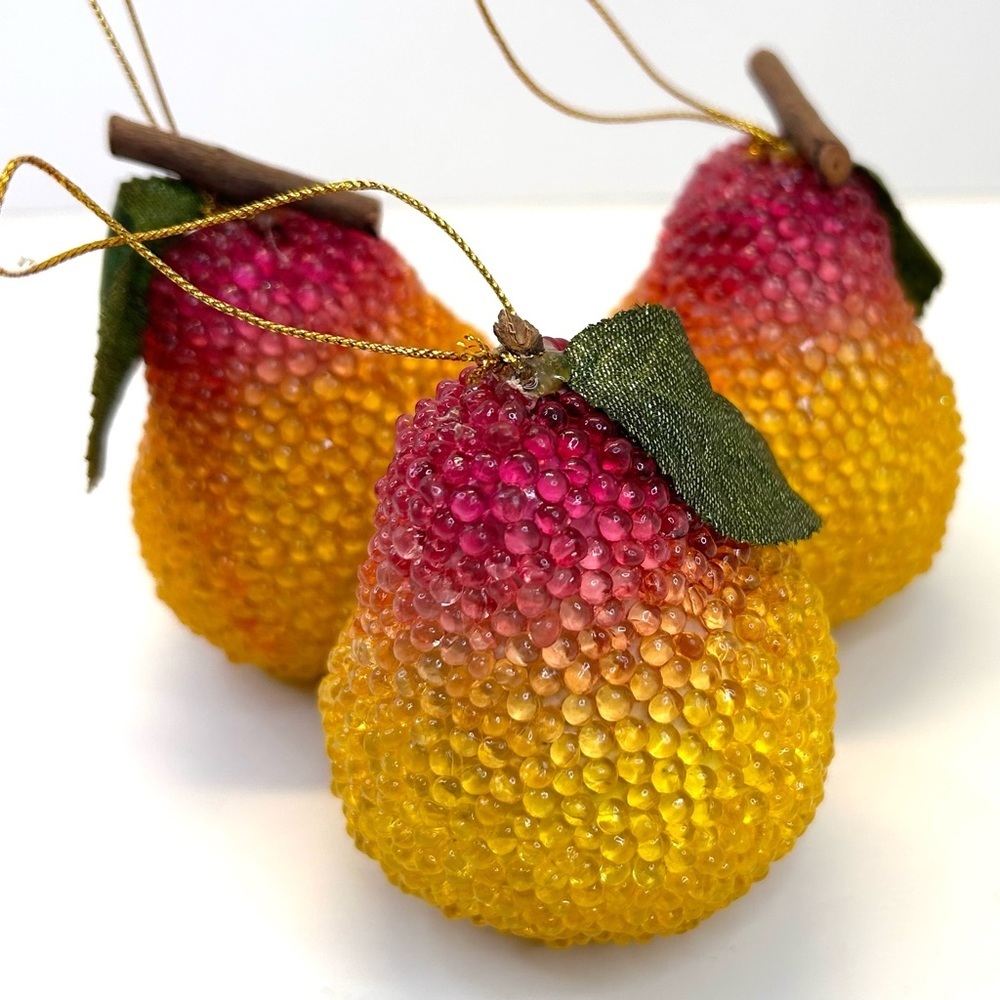 3 Pear Shaped Sugared Frosted Christmas Tree Ornaments